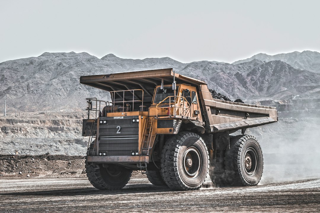 Giant mining dump truck at an open-pit mine