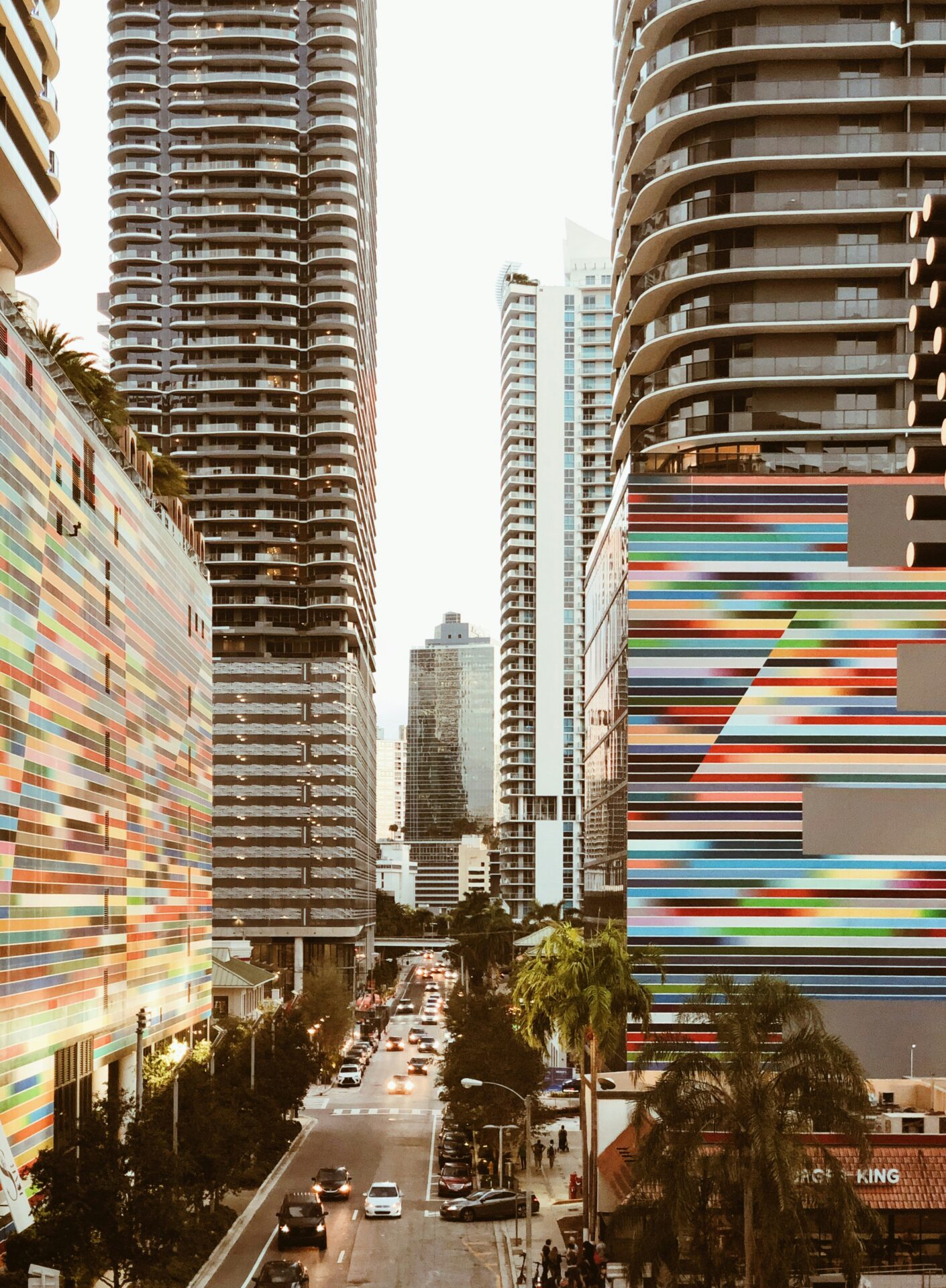A city street with tall buildings in the background, Brickell Miami