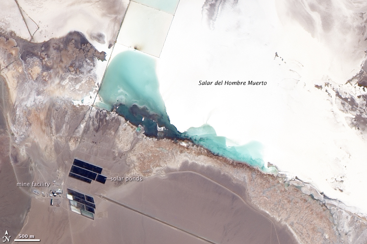 Aerial view of lithium brine pools in Argentina's Salar del Hombre Muerto