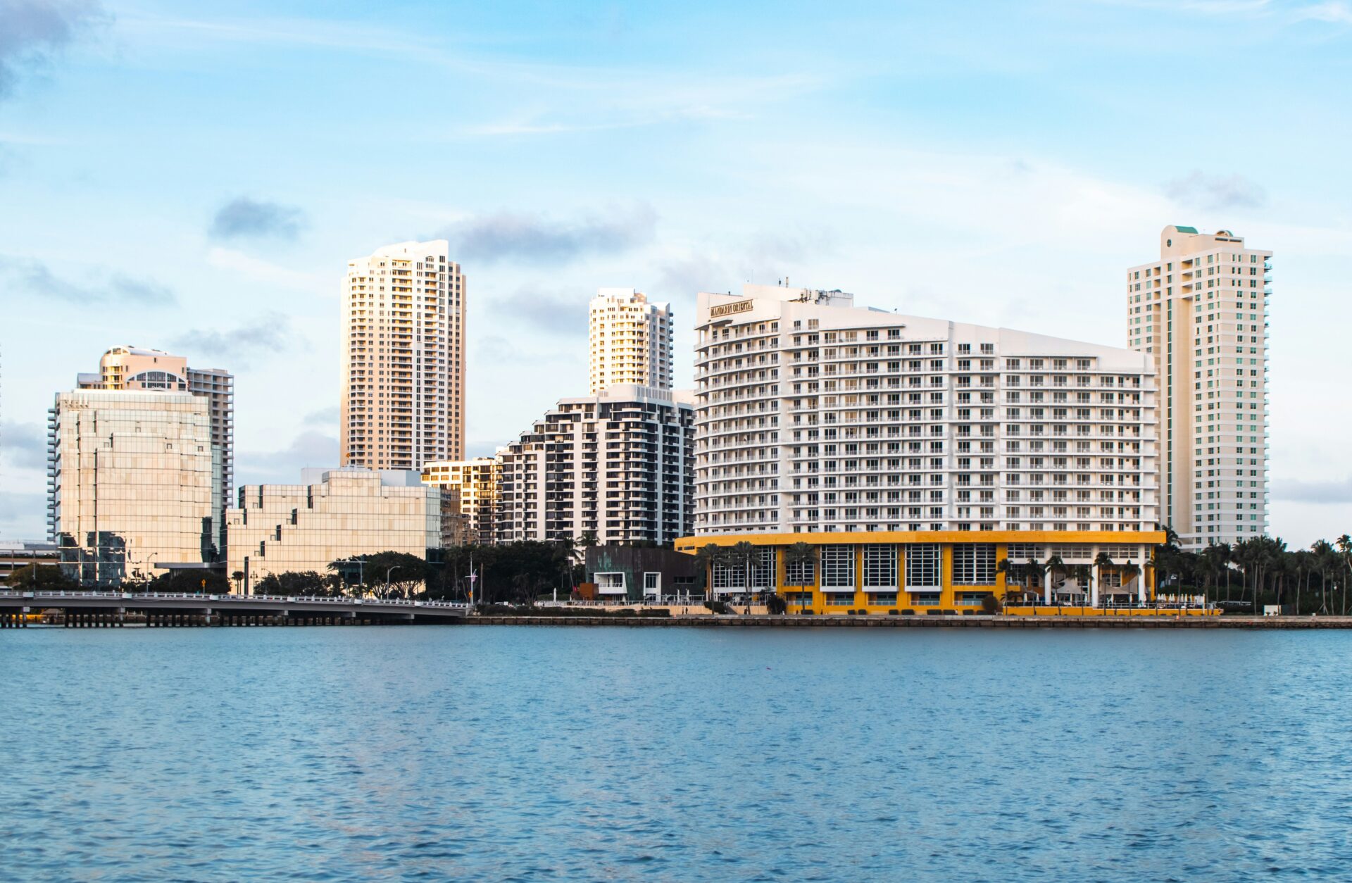Miami Skyline Viewed Across The Water, reflecting the Brickell financial district