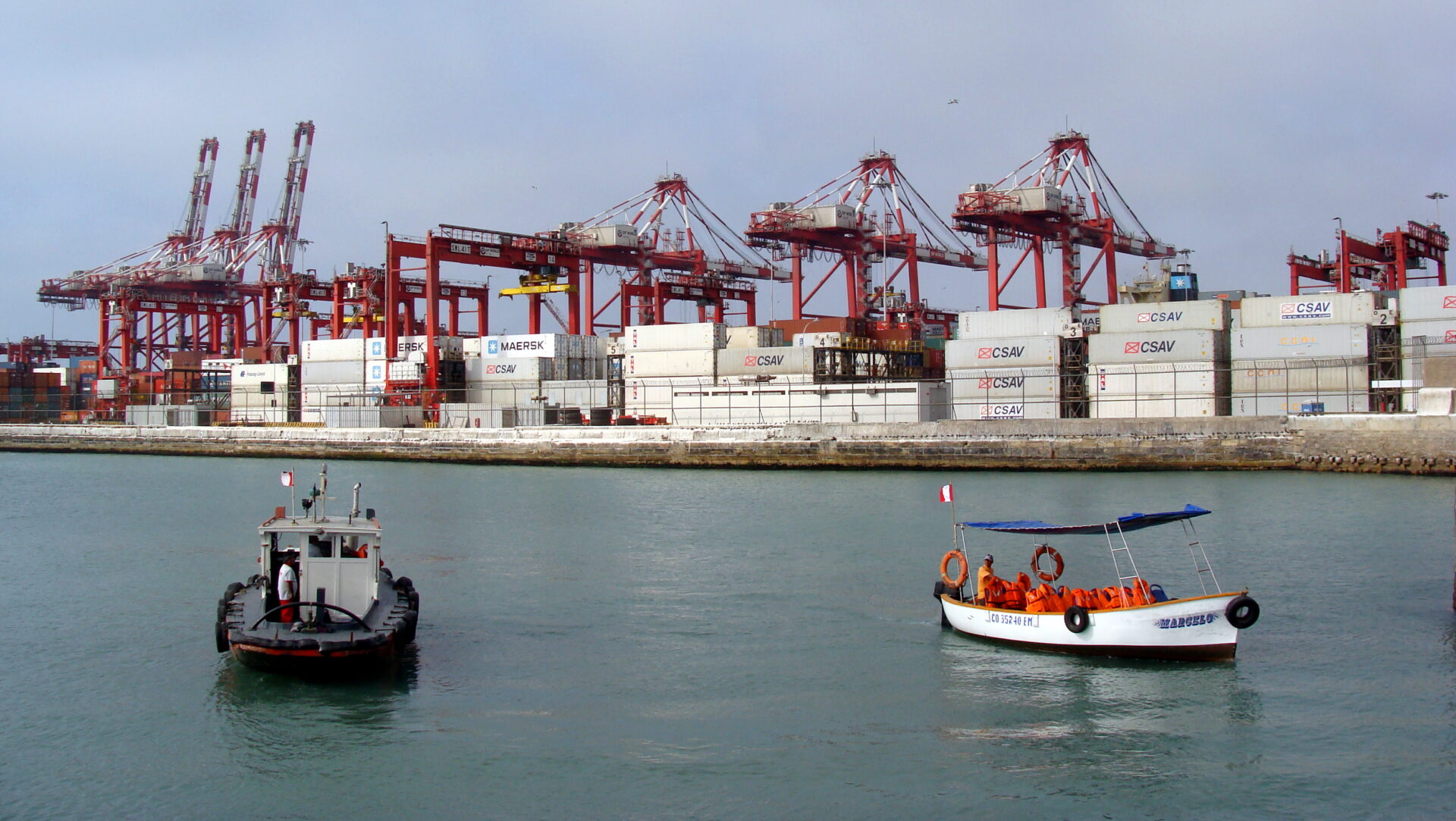 Container terminal and cranes at the Port of Callao in Peru